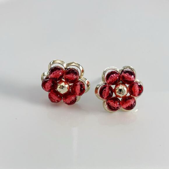 Vintage Coro Flower Clip On Earrings Red - Picture 6 of 13